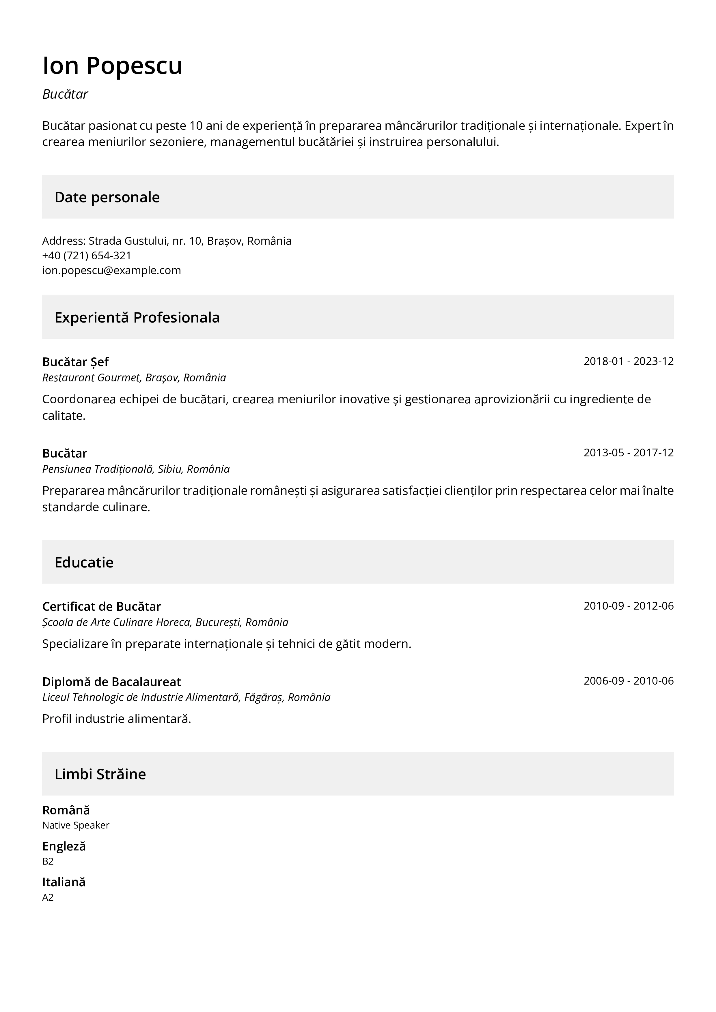 Model CV - Ideal pentru a face o impresie puternică.