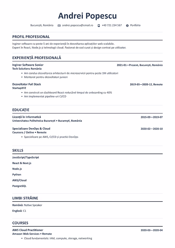 Previzualizare model CV Ashford în editorul CVhub.ro