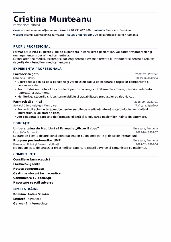 Previzualizare model CV Signal în editorul CVhub.ro