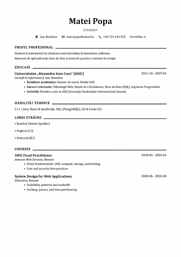 Previzualizare model CV Sterling în editorul CVhub.ro