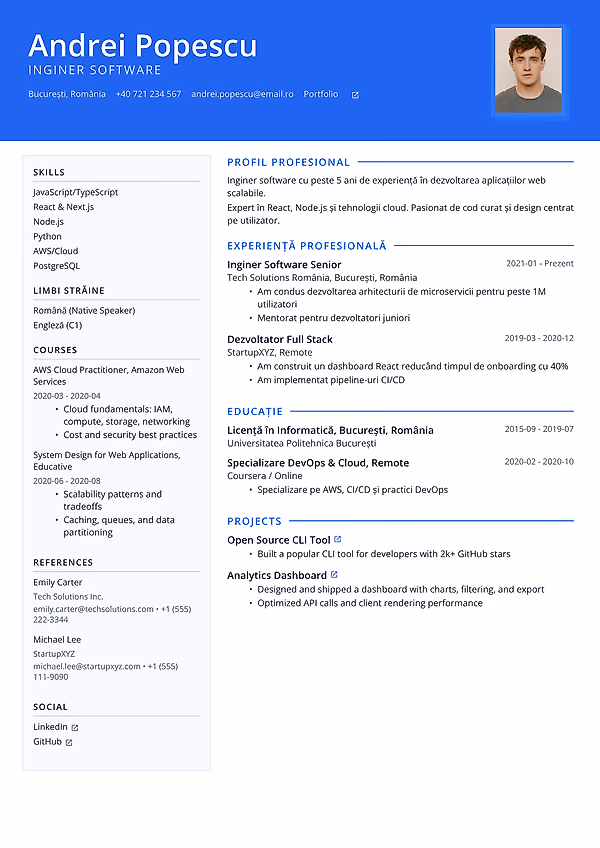 Previzualizare model CV Summit în editorul CVhub.ro