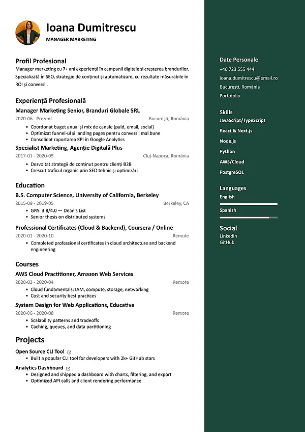 Previzualizare CV pentru marketing digital