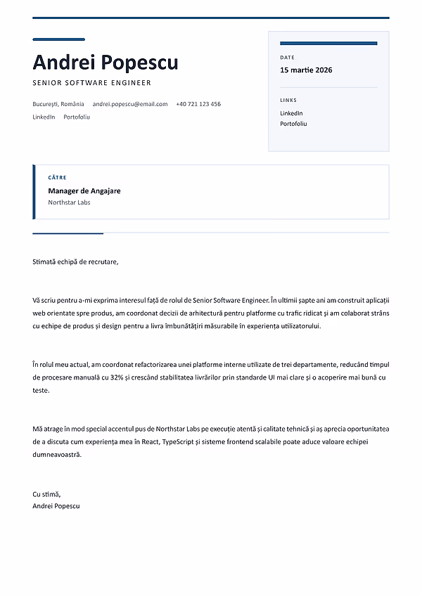 Previzualizare model de scrisoare de intenție Northstar în CVhub.ro